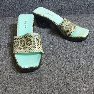 Byblos Light Blue Snakeskin Pattern Sandals - Size 38 (US 7.5-8) - Low Block Hee